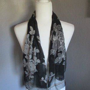Black & gray sheer floral scarf